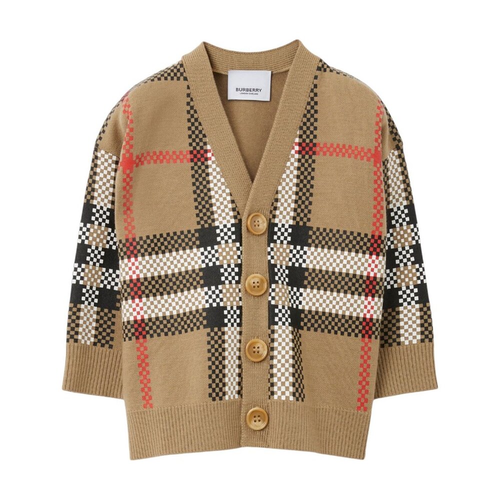 NWT Authentic  Burberry Kids Wool-Blend Check Cardigan